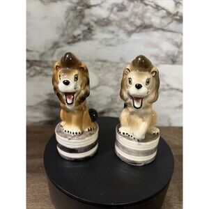 Vintage Circus Lions Salt & Pepper Shakers Ceramic Japan Anthropomorphic